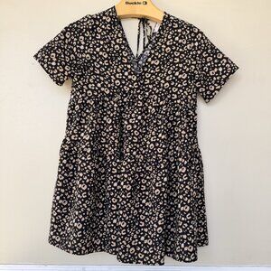 Easel Los Angeles Black/Tan Leopard Print Peplum Mini Dress Womens Small